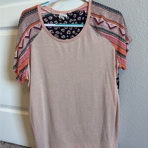 Trendy Pink Patterned Sleeve Women's Top
